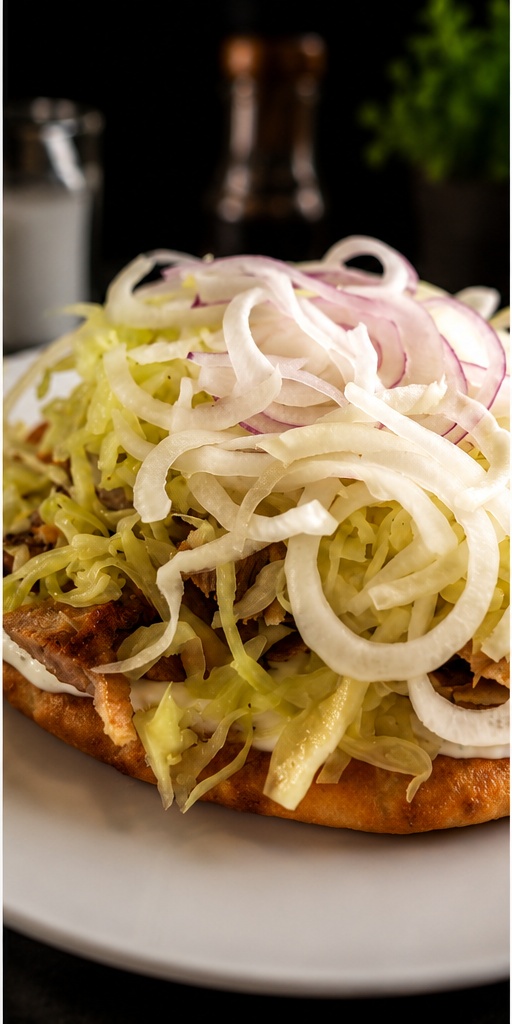 Frische griechische Gyros Pita mit Zwiebeln und Tzatziki